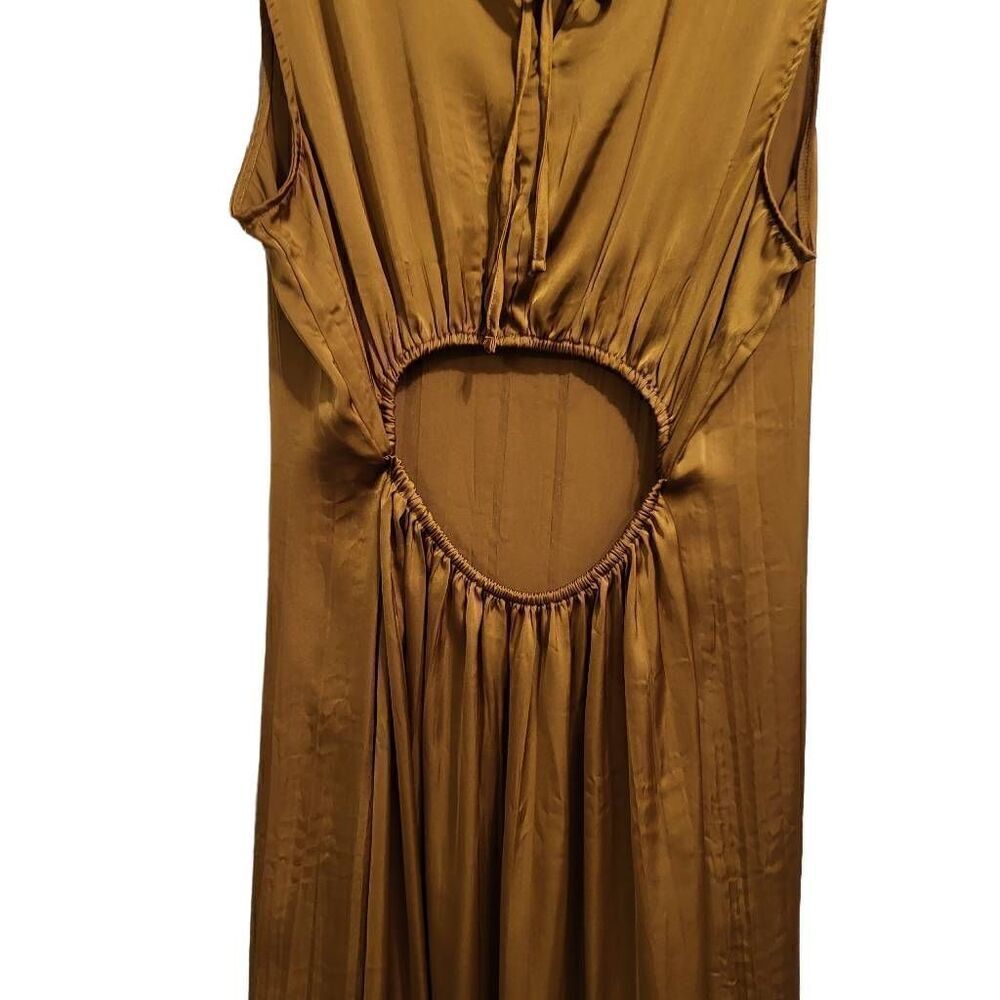 Worthington‎ Gold Silky Crinkle Sleeveless Back Cutout A-Line Midi Dress Sz lg - Picture 5 of 9